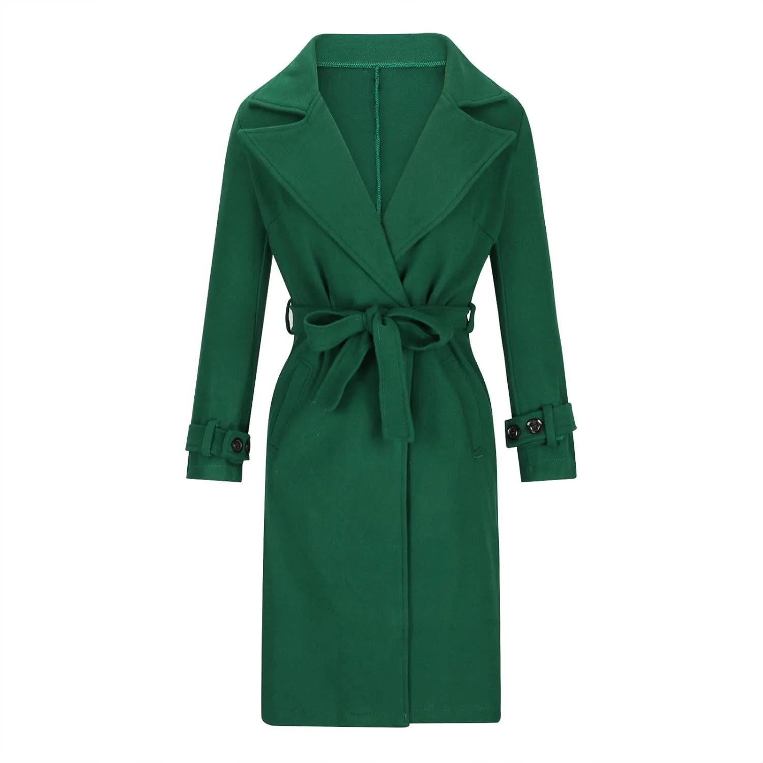 YRAETENM Women's Wool Blend Coat Elegant Notch Lapel Collar Pea Coats Fall Winter Warm Long Overcoat Outerwear with Belt