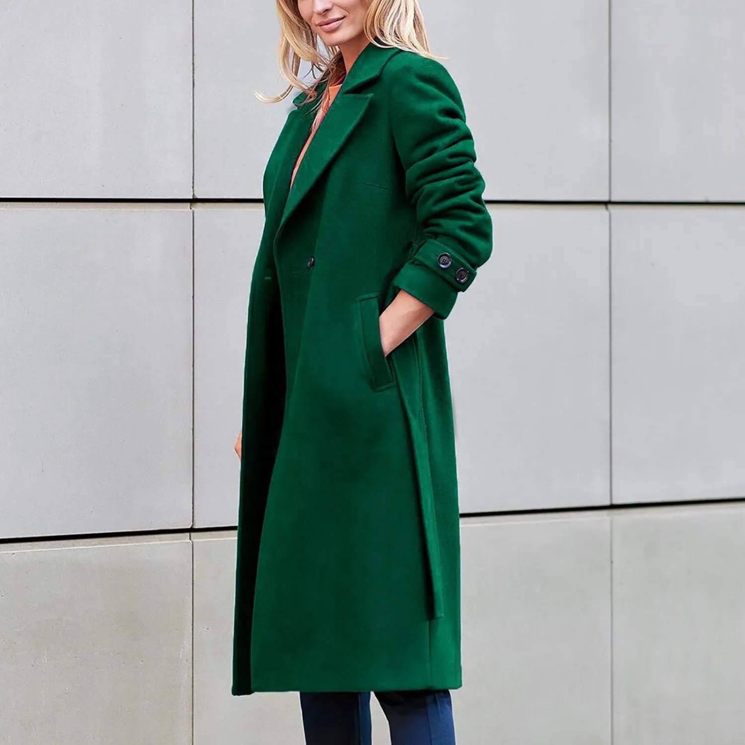 YRAETENM Women's Wool Blend Coat Elegant Notch Lapel Collar Pea Coats Fall Winter Warm Long Overcoat Outerwear with Belt