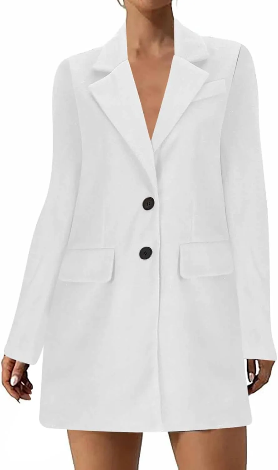 YRAETENM Women's Wool Blend Pea Coats Winter Casual Lapel Collar Open Front Cardigan Windproof Long Blazer Jackets Outwear