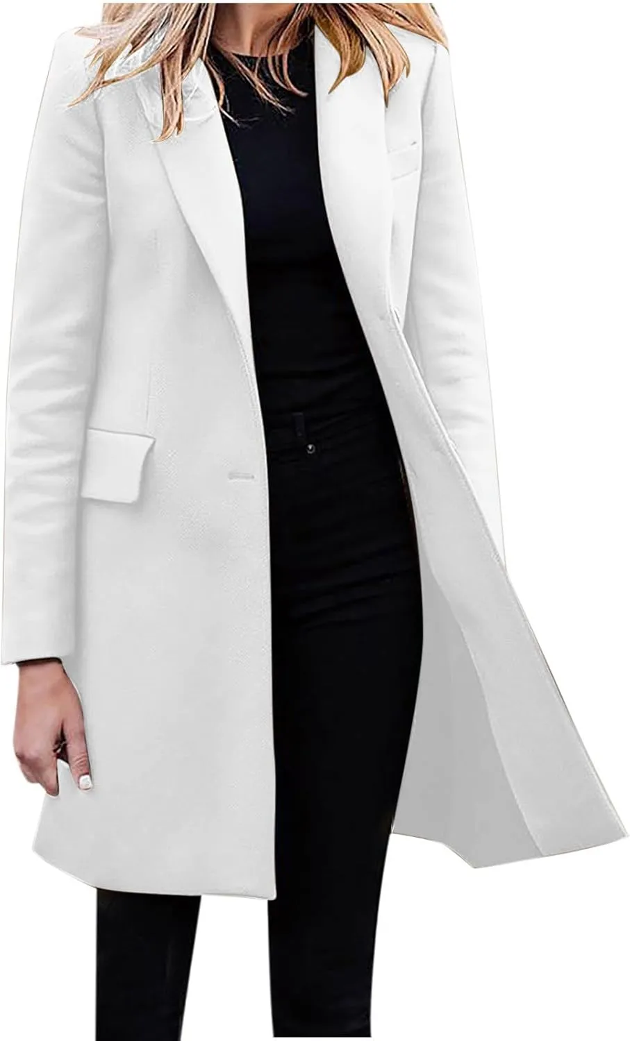 YRAETENM Women's Wool Blend Pea Coats Winter Casual Lapel Collar Open Front Cardigan Windproof Long Blazer Jackets Outwear