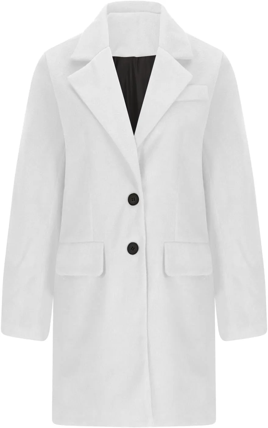 YRAETENM Women's Wool Blend Pea Coats Winter Casual Lapel Collar Open Front Cardigan Windproof Long Blazer Jackets Outwear