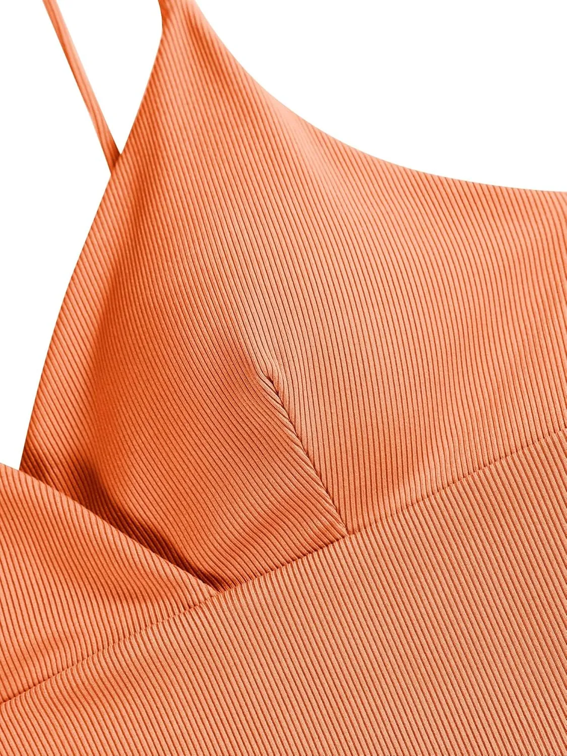 ZAFUL Women's V Neck Tankini Top Ribbed Adjustable Spaghetti Straps Bikini Top Bathing Suit Swim Tops