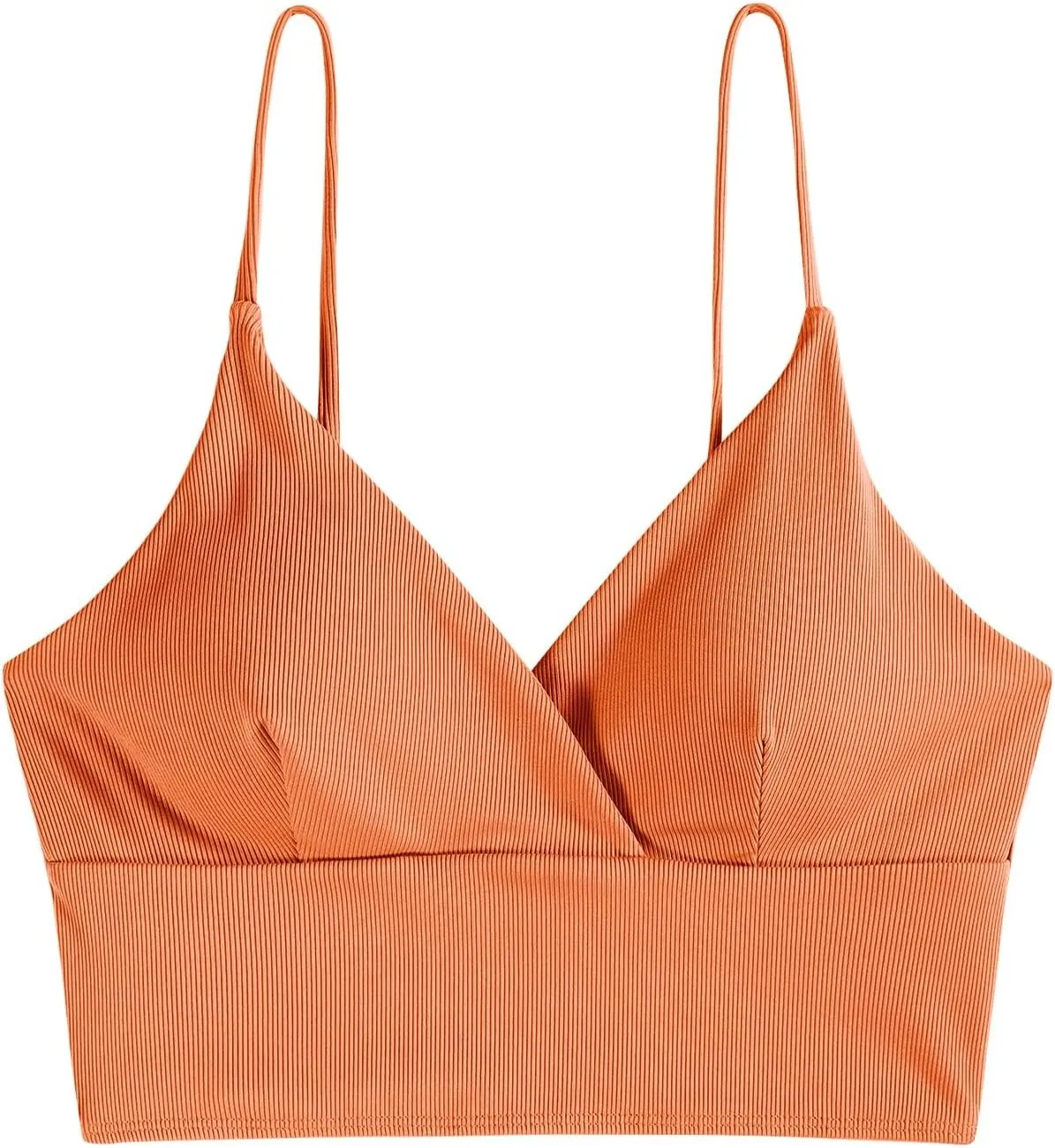 ZAFUL Women's V Neck Tankini Top Ribbed Adjustable Spaghetti Straps Bikini Top Bathing Suit Swim Tops