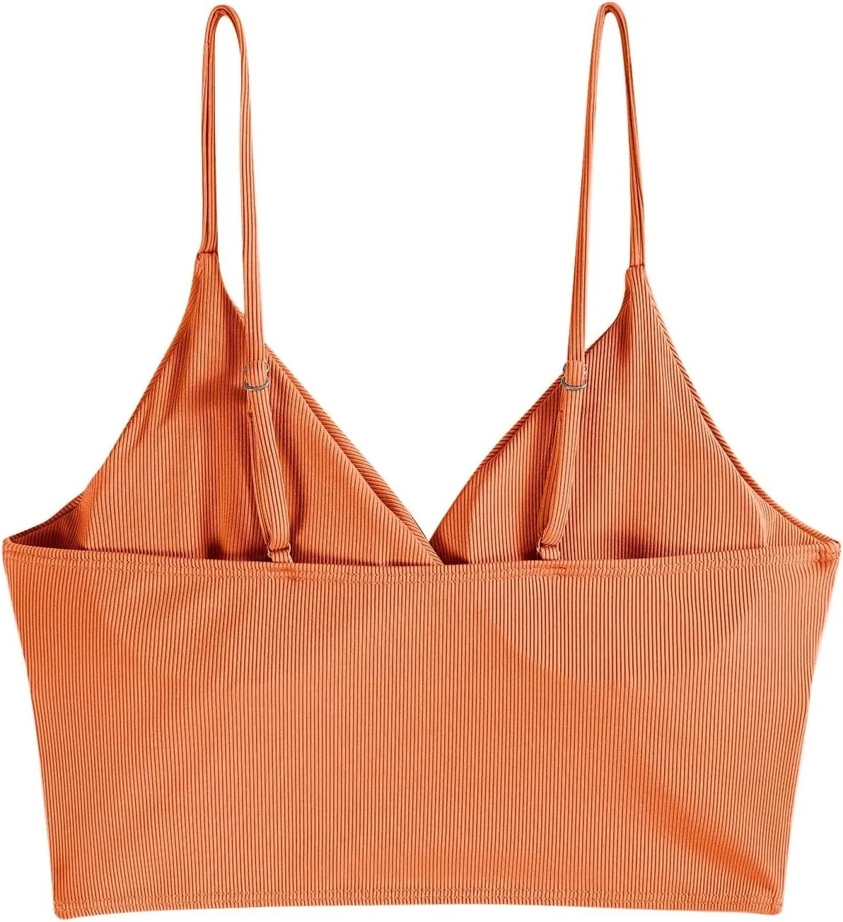 ZAFUL Women's V Neck Tankini Top Ribbed Adjustable Spaghetti Straps Bikini Top Bathing Suit Swim Tops