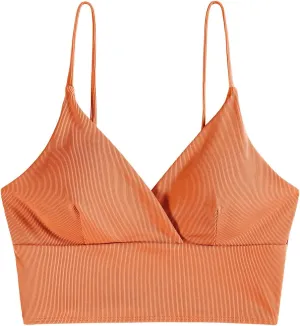 ZAFUL Women's V Neck Tankini Top Ribbed Adjustable Spaghetti Straps Bikini Top Bathing Suit Swim Tops