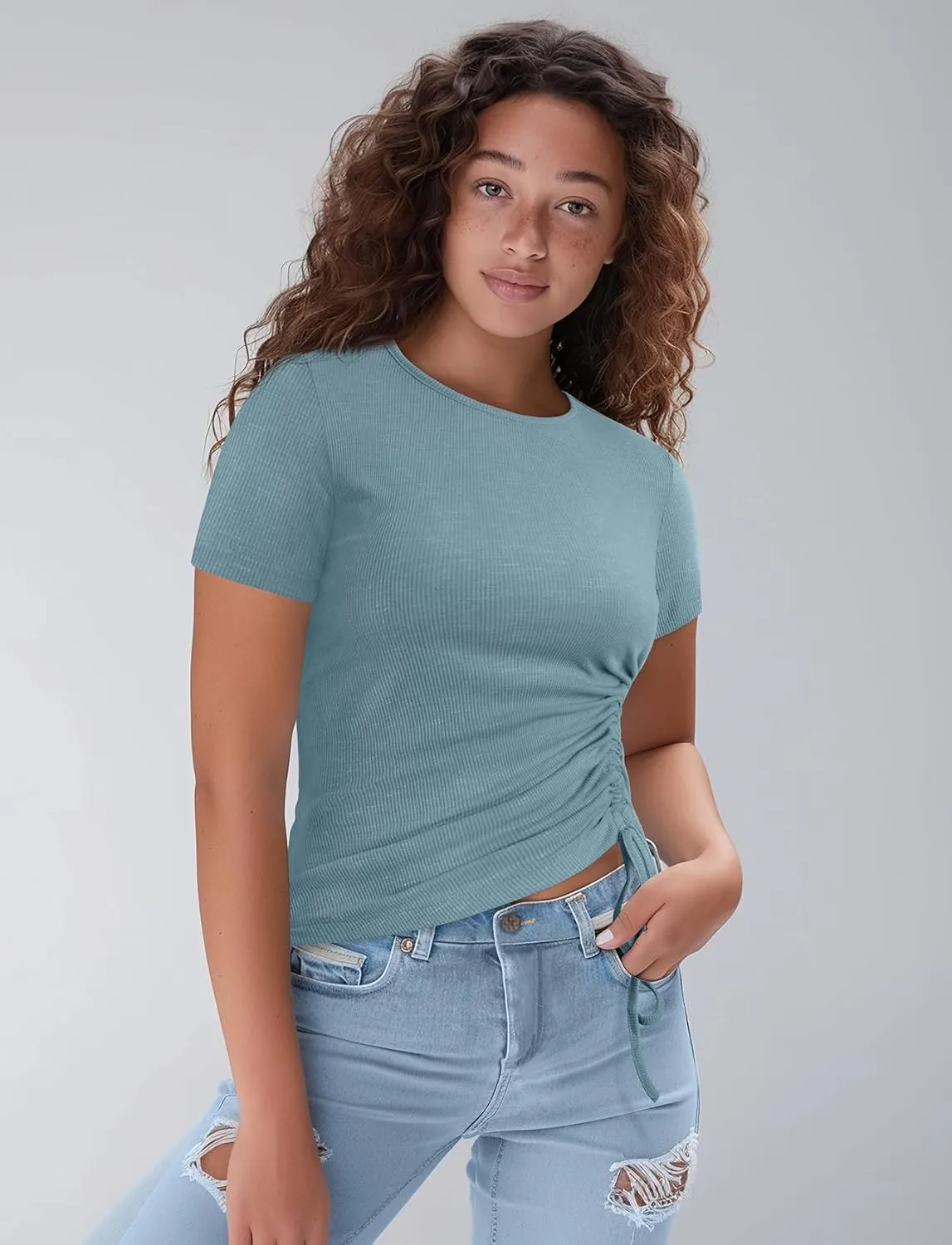 Zengjo Womens Long/Short Sleeve Workout Tops Ruched Side Yoga Atheltic Shirt Slim Fitted