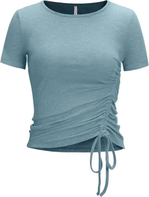 Zengjo Womens Long/Short Sleeve Workout Tops Ruched Side Yoga Atheltic Shirt Slim Fitted